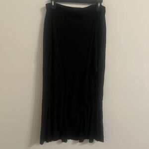 Max Studio Black Ruffle Asymmetric Midi Skirt Women’s Medium Viscose Spandex